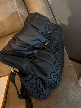 Quilted & Braided Black Crossbody Bag with Gold Accents